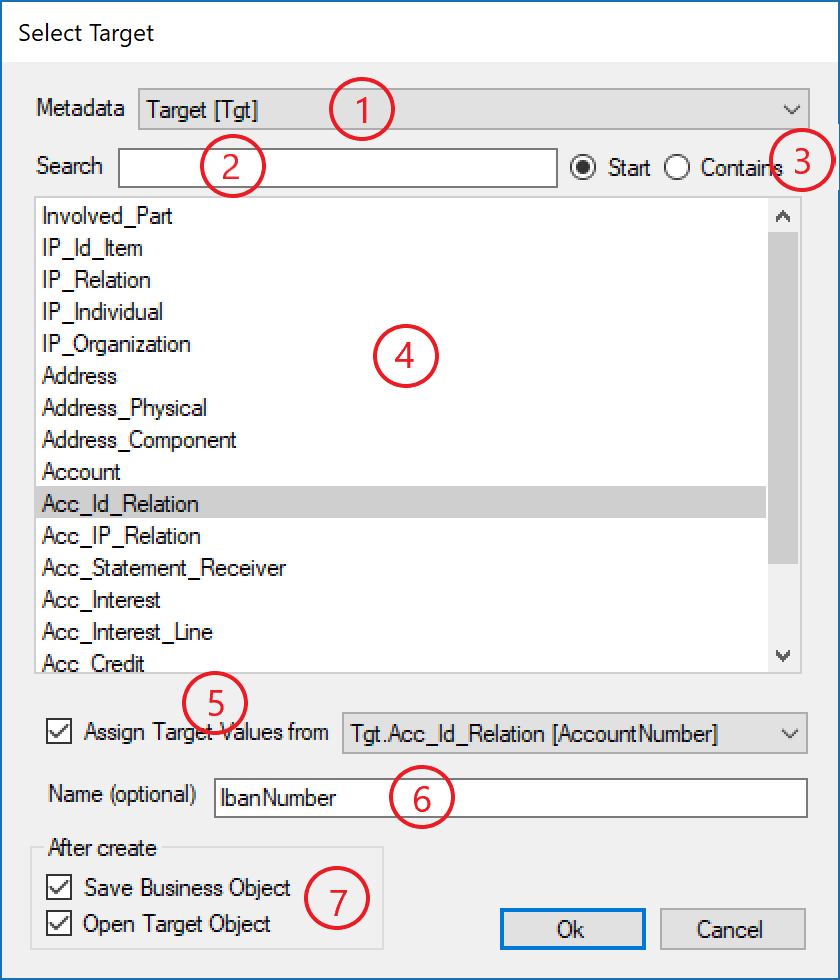 Add Target Object dialog