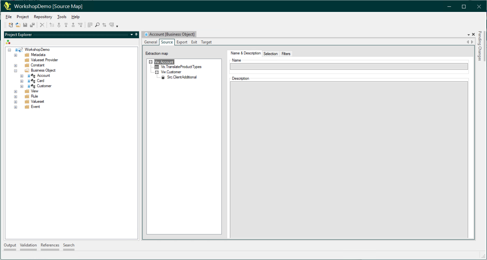 Source tab name and desc