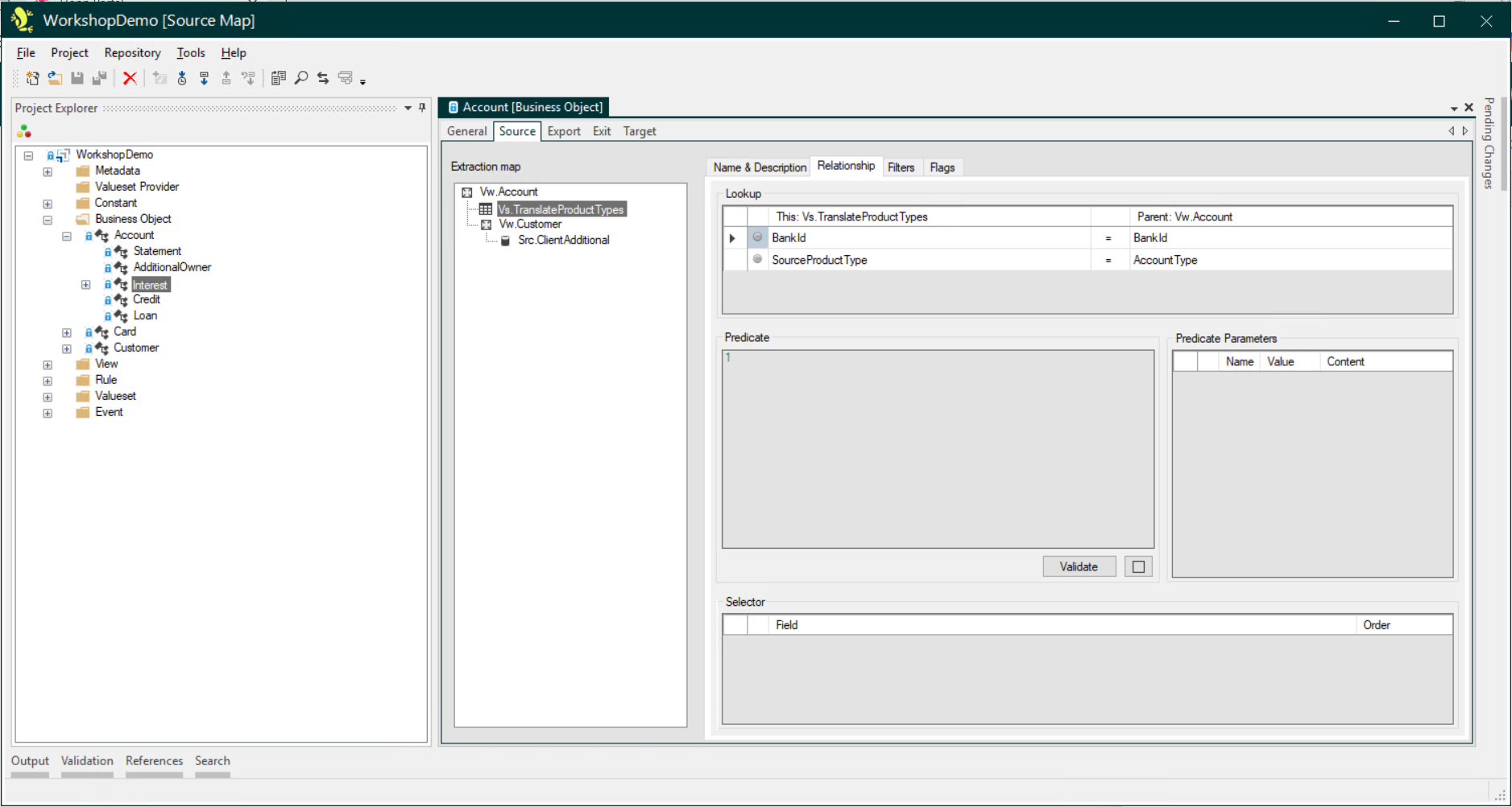 Source tab relationship