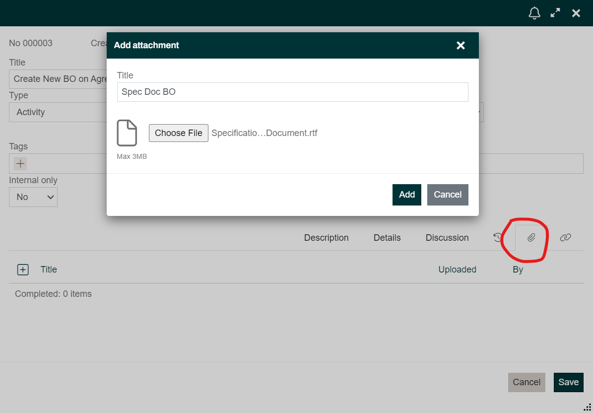 Add Attachment dialog
