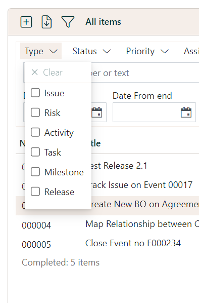 Filter dropdown list