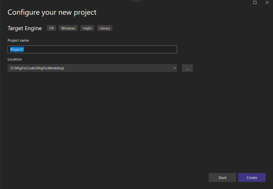 Projects Configure New Project Dialog