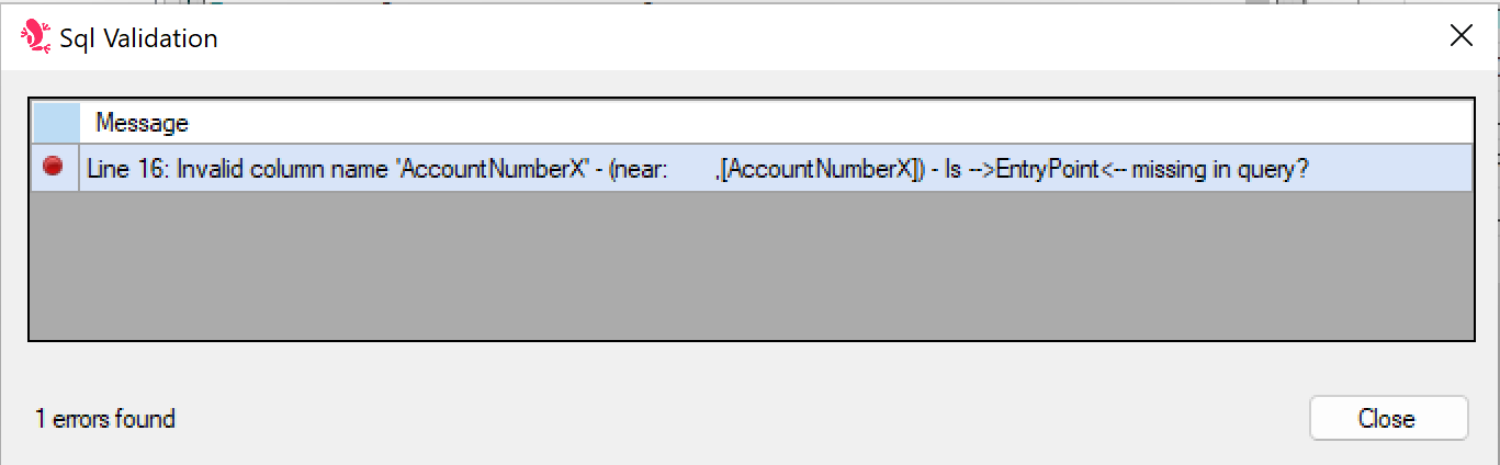 Validation Dialog