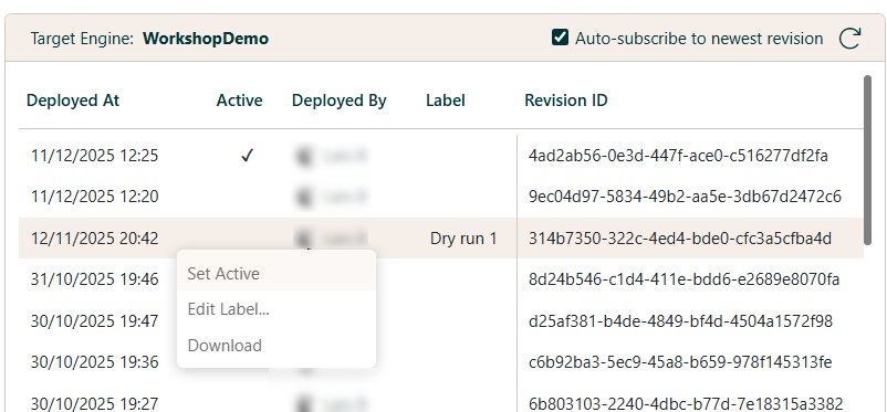 Revision Context Menu