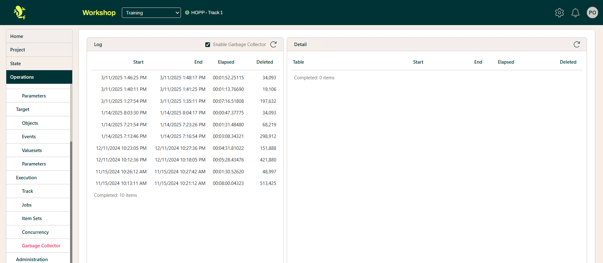 Garbage Collector screen