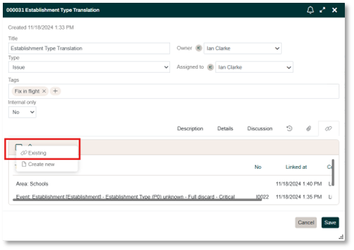 Item Add Link Context menu