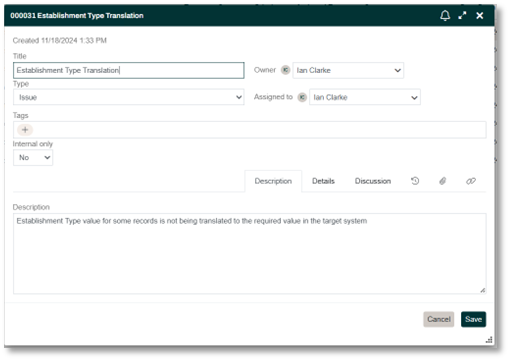 Item Description tab