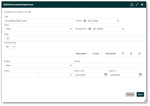 Task Item Details tab