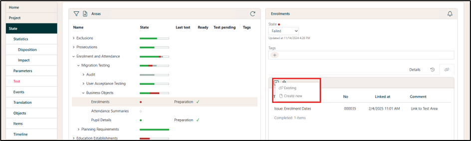 Test New Link Context menu