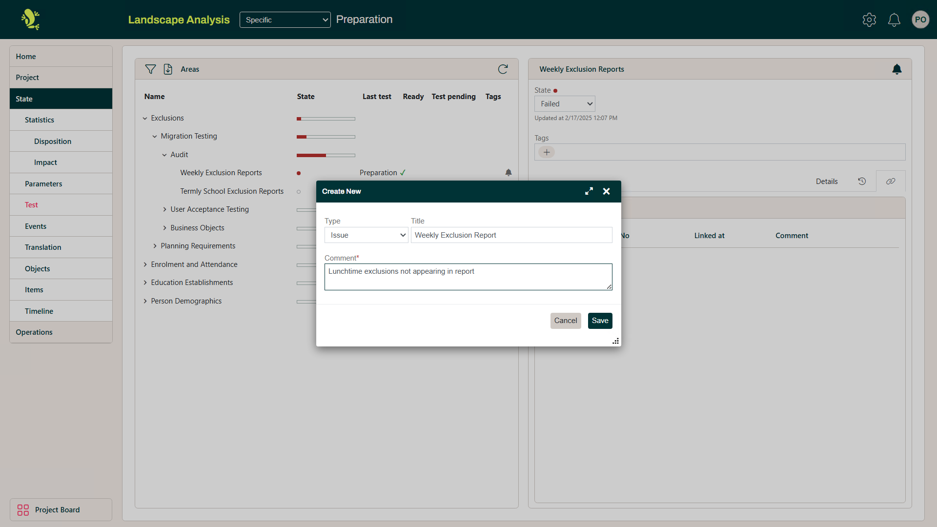 Area Add Link dialog