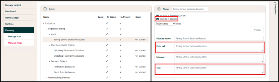Area Detail Confirmation