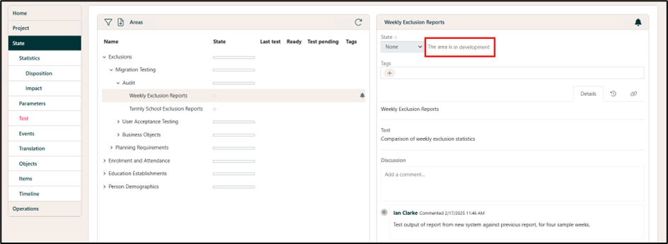 Area Status In Progress