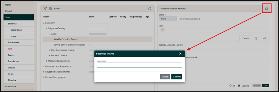 Test Notification dialog