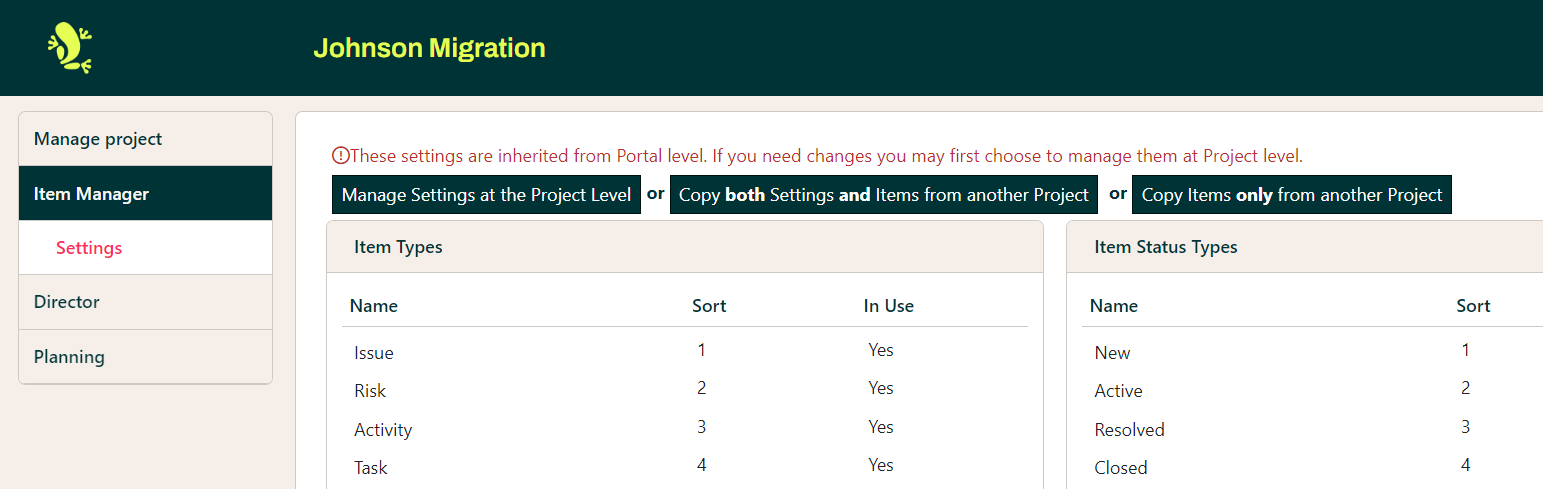 Item Manager settings