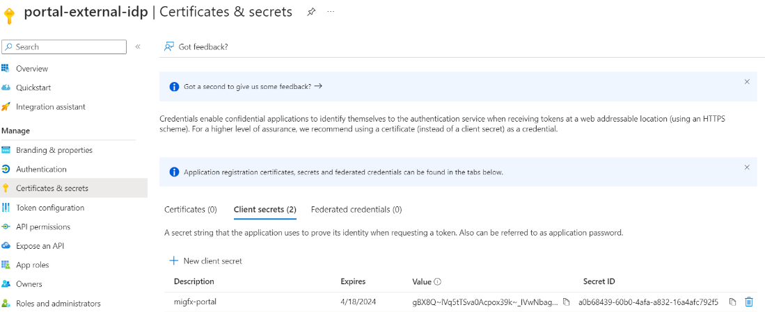 External Authentication Credentials