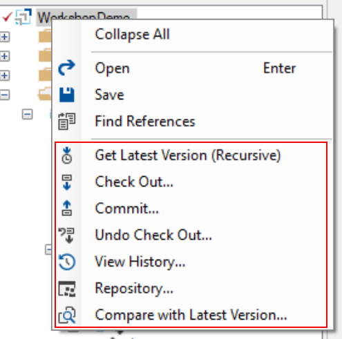 Studio Repository Context Menu